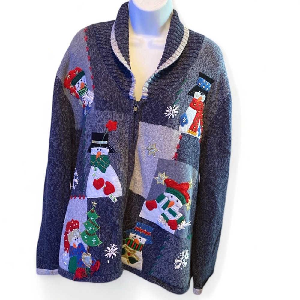 Embellished Holiday Zip-Front Sweater